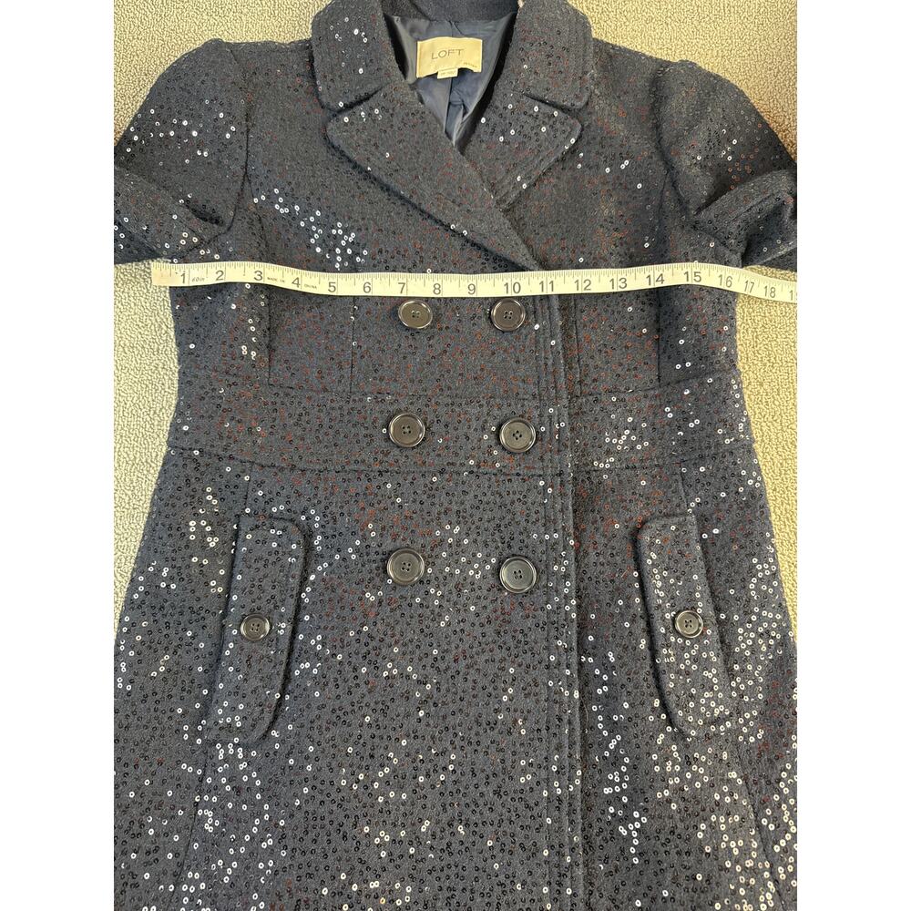 Loft Pea Coat Double Breasted Navy Sequin Wool Blend Size 2 Petite - Picture 12 of 14